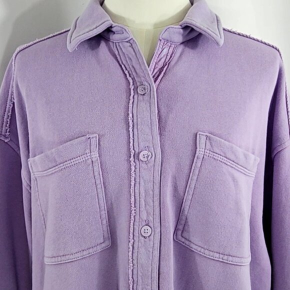 Aerie Lumber Jane Women's Oversized Distressed Shacket Top Lilac Purple Size S - Picture 3 of 14